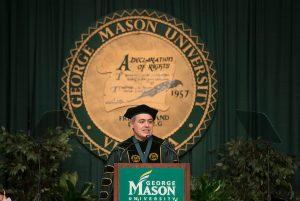 President çngel Cabrera speaks at Winter Graduation at the Fairfax campus. Photo by Alexis Glenn/Creative Services/George Mason University