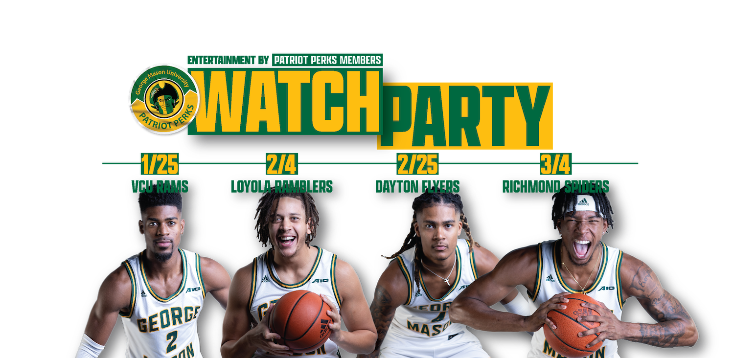 Patriot Perks watch party graphic has photos of basketball players