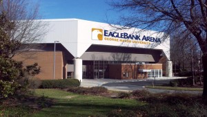 A rendering of what the arena will look like with the new EagleBank Arena logo. Courtesy of EagleBank and George Mason University