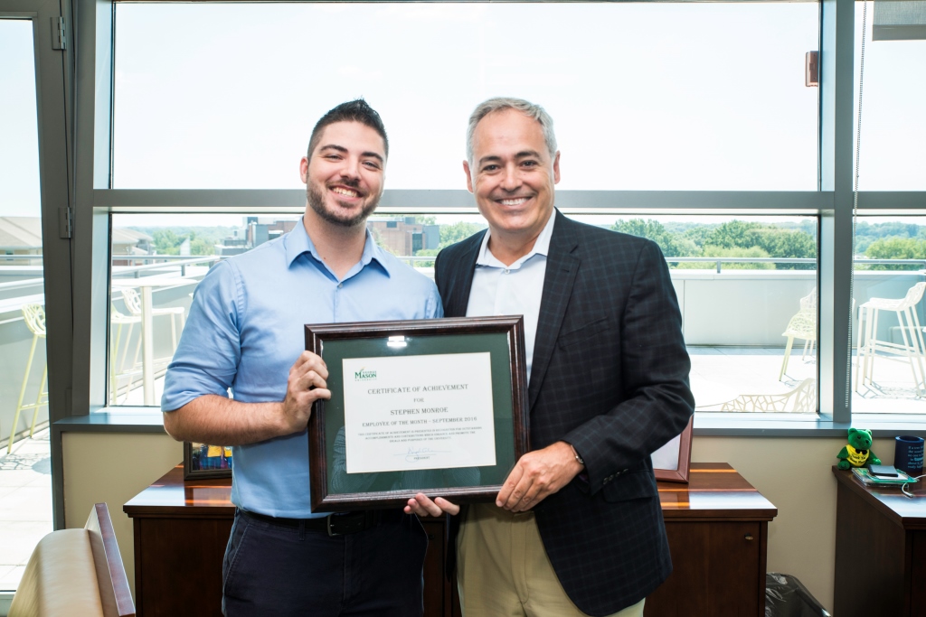 Stephen Monroe is the Employee of the Month for September 2016. Photo by: Ron Aira/Creative Services/George Mason University