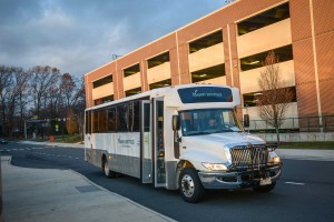 Mason Shuttle on the Fairfax Campus. Photo by Evan Cantwell/Creative Services